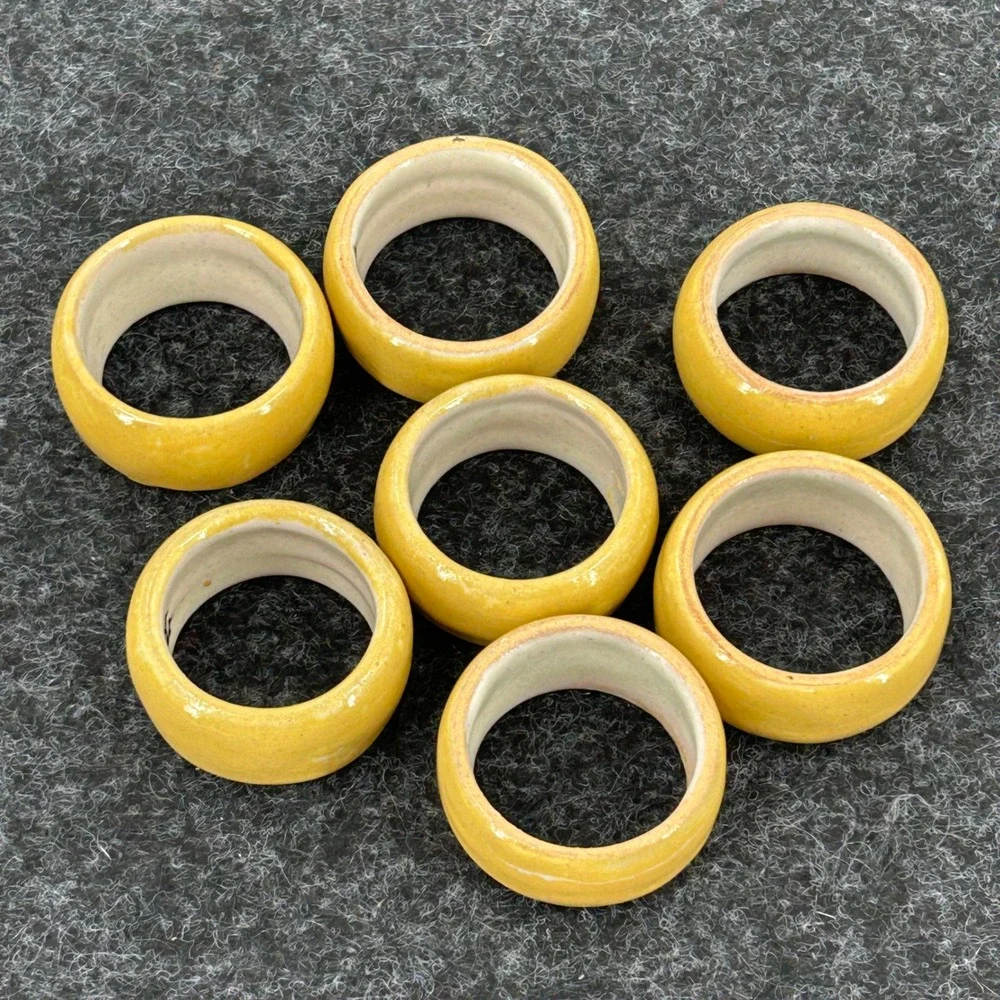 Mustard Yellow Ceramic Napkin Rings Set of 7 Artisan Glazed Stoneware